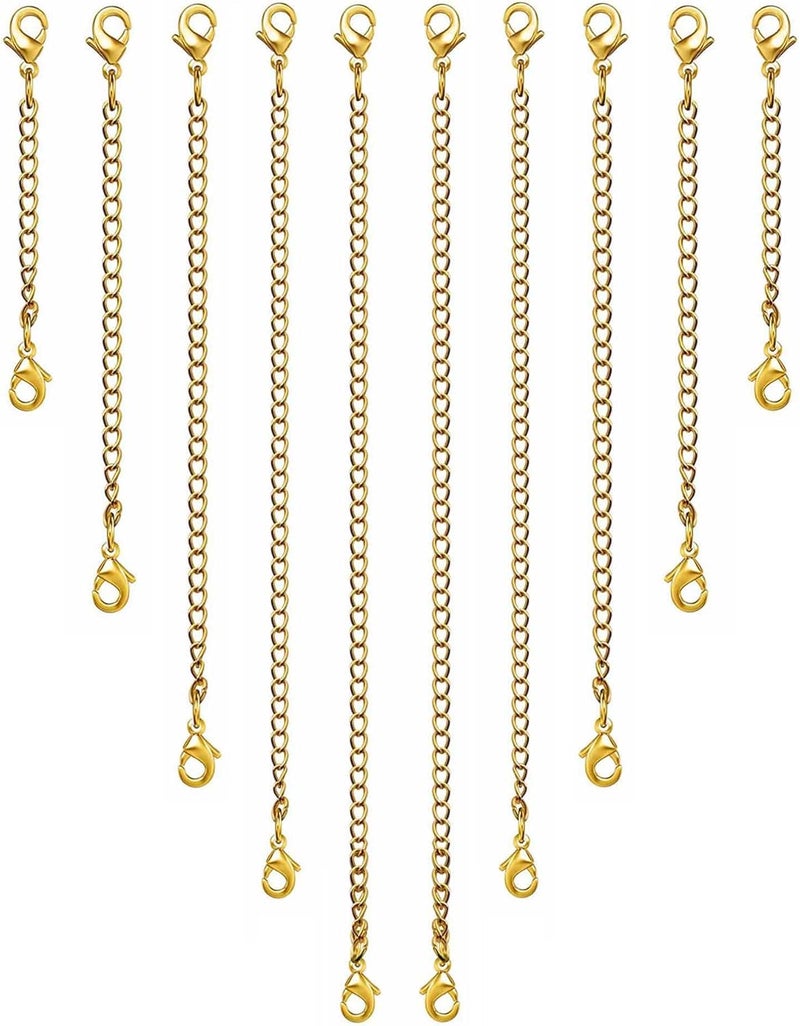 OHINGLT Necklace Extender 10Pcs Chain Extenders for Necklaces Bracelet, 14K Gold Plated Stainless Steel Extension Chain for Women Jewelry Making - Image 1
